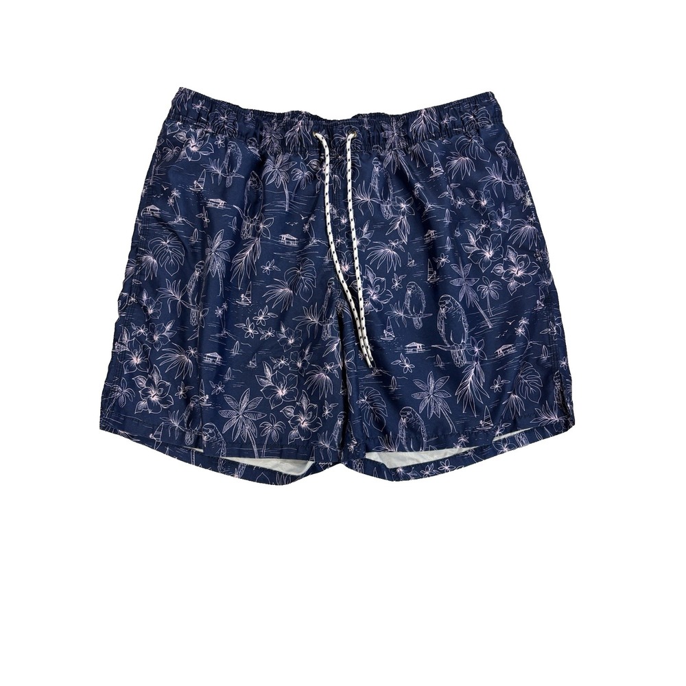 Goodfellow Men's Large Tropical Blue Swim Shorts Trunks Beach Resort Vacation